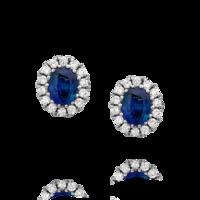 18ct White Gold Diamond And Sapphire Oval Claw Set Cluster Earrings