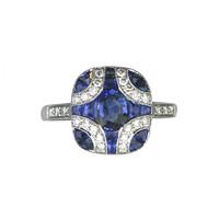 18ct White Gold 1.79ct Sapphire 0.23ct Diamond Art Deco Ring