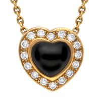18ct Yellow Gold Whitby Jet 0.22ct Diamond Heart Shaped Necklace