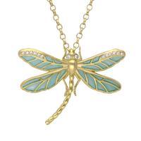 18ct Yellow Gold Diamond Blue Enamel House Style Dragonfly Necklace