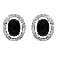 18ct White Gold Whitby Jet 0.26ct Diamond Oval Stone Stud Earrings