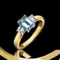 18ct Yellow and White Gold 0.78ct Aquamarine 0.22ct Diamond Emerald Cut Ring