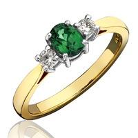 18ct Yellow and White Gold Brilliant Cut 0.31ct Emerald 0.07ct Diamond Ring