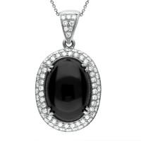 18ct White Gold Whitby Jet 1.57ct Diamond Large Oval Necklace