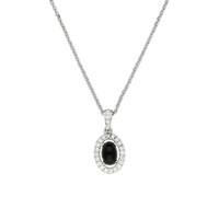 18ct White Gold Oval Whitby Jet 0.10 Carat Diamond Pendant