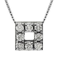 18ct White Gold Square 0.24 Carat Diamond Pendant Necklace