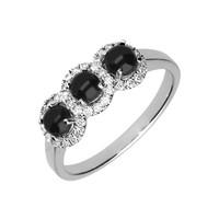 18ct White Gold Whitby Jet 0.24ct Diamond Three Stone Ring