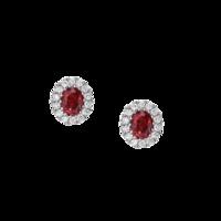 18ct White Gold Ruby 0.17ct Diamond Oval Cluster Stud Earrings