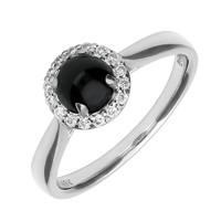 18ct White Gold Whitby Jet 0.11ct Diamond Round Cluster Ring