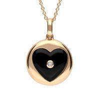 18ct Rose Gold Whitby Jet Diamond Heart Circle Necklace