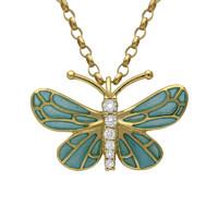 18ct Yellow Gold Diamond Enamel House Style Butterfly Necklace