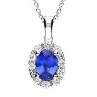 18ct White Gold 0.80ct Sapphire 0.23ct Diamond Swirl Necklace