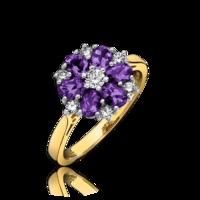 18ct Yellow and White Gold 0.95ct Amethyst and 0.10ct Brilliant Cut Diamond Flower Ring