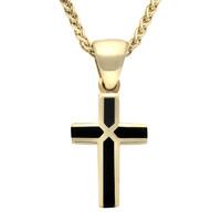 18ct Yellow Gold Whitby Jet Cross Necklace