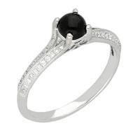 18ct White Gold Whitby Jet 0.15ct Diamond Claw Set Centre Ring