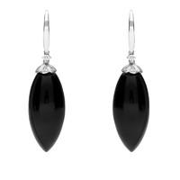 18ct White Gold Whitby Jet 0.16ct Diamond Cluster Drop Earrings