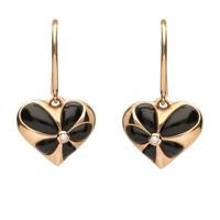 18ct rose gold whitby jet 001ct diamond heart drop earrings
