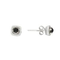 18ct White Gold Whitby Jet 0.12ct Diamond Pave Set Cushion Earrings