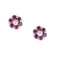 18ct White Gold 0.10ct Diamond Ruby Cluster Stud Earrings