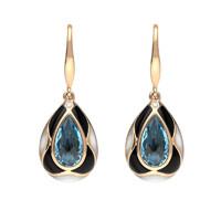 18ct Rose Gold Whitby Jet Diamond Topaz Mother of Pearl Drop Earrings