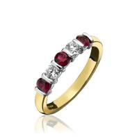 18ct Yellow and White Gold 0.48ct Ruby 0.25ct Diamond Bar Set 5 Stone Ring