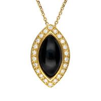 18ct Yellow Gold Whitby Jet 0.14ct Diamond Marquise Necklace