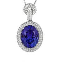 18ct White Gold 1.90ct Diamond 16.51ct Tanzanite Oval Cluster Necklace