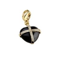 18ct Yellow Gold Whitby Jet 0.18ct Diamond Medium Cross Heart Charm