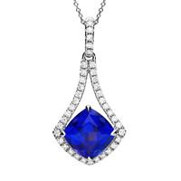 18ct White Gold 3.85ct Tanzanite 0.36ct Diamond Cushion Drop Necklace