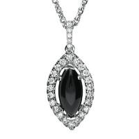 18ct White Gold Whitby Jet 0.26ct Diamond Marquise Necklace