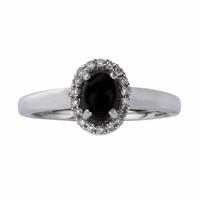18ct White Gold Whitby Jet 0.13ct Diamond Oval Claw Set Ring