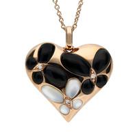 18ct Rose Gold Whitby Jet Diamond Three Flower Heart Necklace