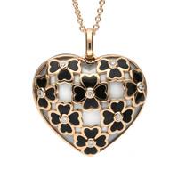 18ct Rose Gold Whitby Jet Mother of Pearl Diamond Multi Heart Necklace