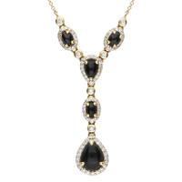 18ct Yellow White Gold Whitby Jet 0.59ct Diamond Necklace