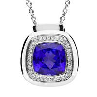 18ct White Gold 2.63ct Tanzanite 0.10ct Diamond Cushion Necklace