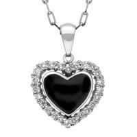 18ct White Gold Whitby Jet 0.34ct Diamond Heart Shaped Necklace