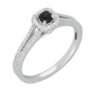 18ct White Gold Whitby Jet 0.21ct Diamond Cushion Split Shank Ring