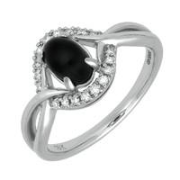 18ct white gold whitby jet 011ct diamond oval claw pave twist ring