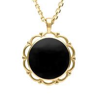 18ct Yellow Gold Whitby Jet Round Frill Necklace