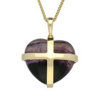 18ct Yellow Gold Blue John Large Cross Heart Necklace