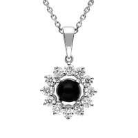 18ct White Gold Whitby Jet 0.35ct Diamond Round Centre Necklace