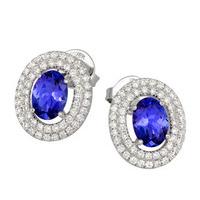 18ct White Gold 1.55ct Tanzanite 0.54ct Diamond Double Row Oval Earrings