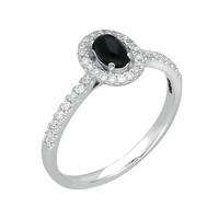 18ct White Gold Whitby Jet 0.24ct Diamond Claw Set Oval Centre Ring