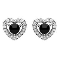 18ct White Gold Whitby Jet 0.33ct Diamond Heart Surround Stud Earrings