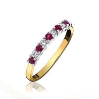 18ct Yellow and White Gold Ruby Diamond 9 Stone Claw Set Ring