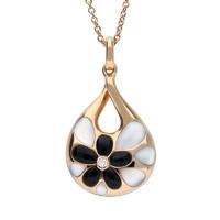 18ct rose gold mother of pearl whitby jet diamond teardrop necklace