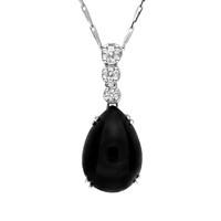 18ct White Gold Whitby Jet 015ct Diamond Claw Set Pear Necklace