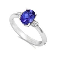 18ct White Gold 1.87ct Tanzanite 0.14ct Diamond Oval Trilogy Ring