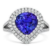 18ct White Gold 0.93ct Tanzanite 0.90ct Diamond Pear Cut Cluster Ring