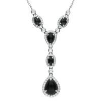 18ct White Gold Whitby Jet 0.59ct Diamond Pear & Oval Necklace